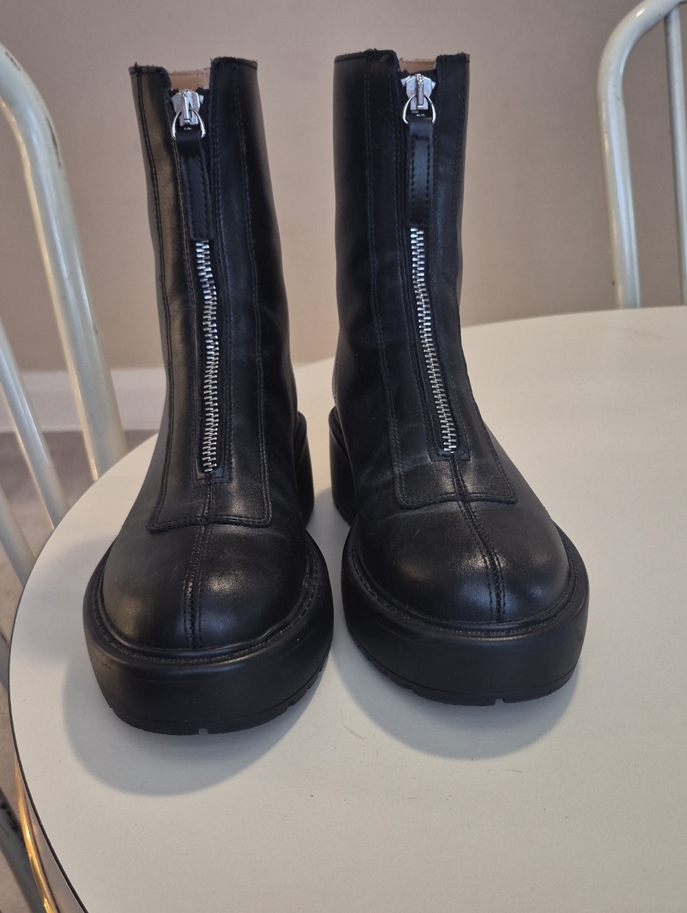 Steve Madden Black Front-Zip Platform Ankle Boots